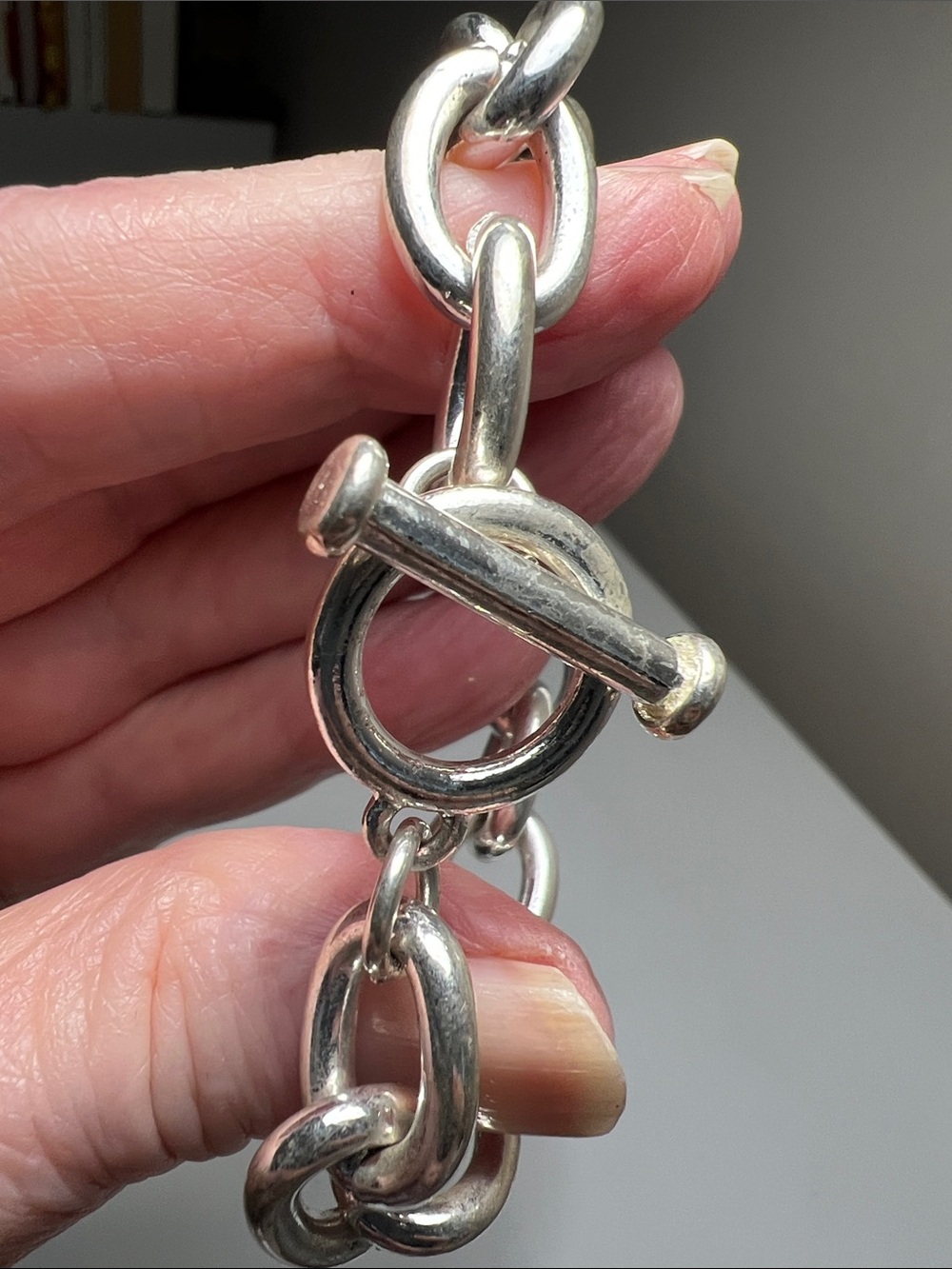 Shiny Silver Chunky Link Bracelet - Estate Vintage - Picture 2 of 15